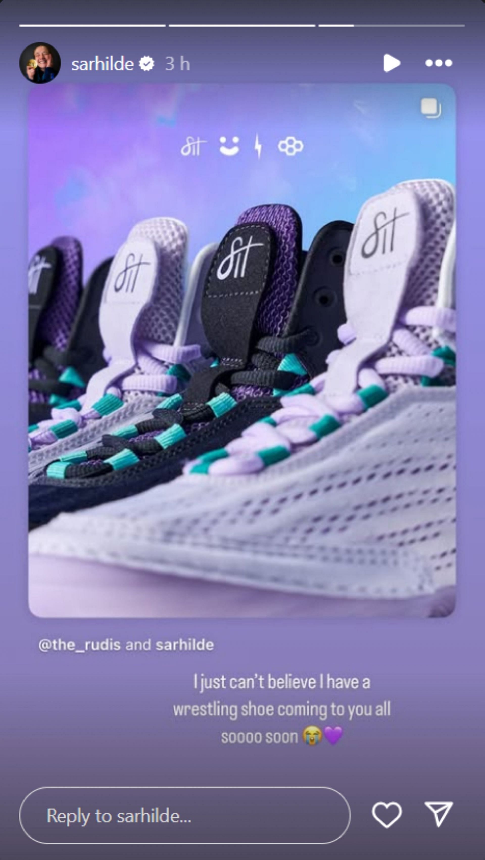 Sarah Hildebrandt reacts to her signature RUDIS shoe line; Instagram - @sarhilde